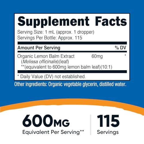 Nutricost Bio-Zitronenmelisse Flüssigextrakt 3,8 Fl. Oz. – 115 Portionen – Melissa Officinalis, USDA Bio, OTCO-zertifiziert, Vegan, GMO-frei, Glutenfrei