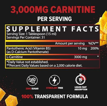Nutrex Research Liquid Carnitine 3000 – Flüssiges L-Carnitin, stimulanzienfrei, unterstützt Fettverbrennung, 16 Fl Oz (Mango Chamoy)