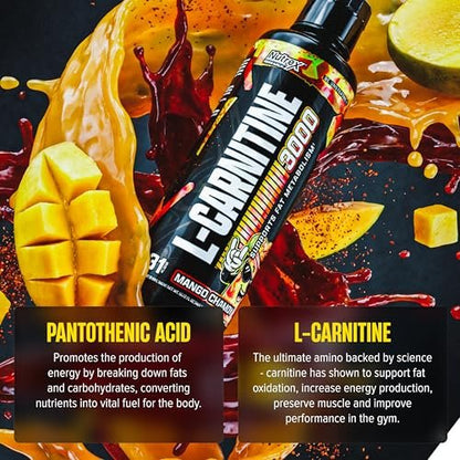 Nutrex Research Liquid Carnitine 3000 – Flüssiges L-Carnitin, stimulanzienfrei, unterstützt Fettverbrennung, 16 Fl Oz (Mango Chamoy)