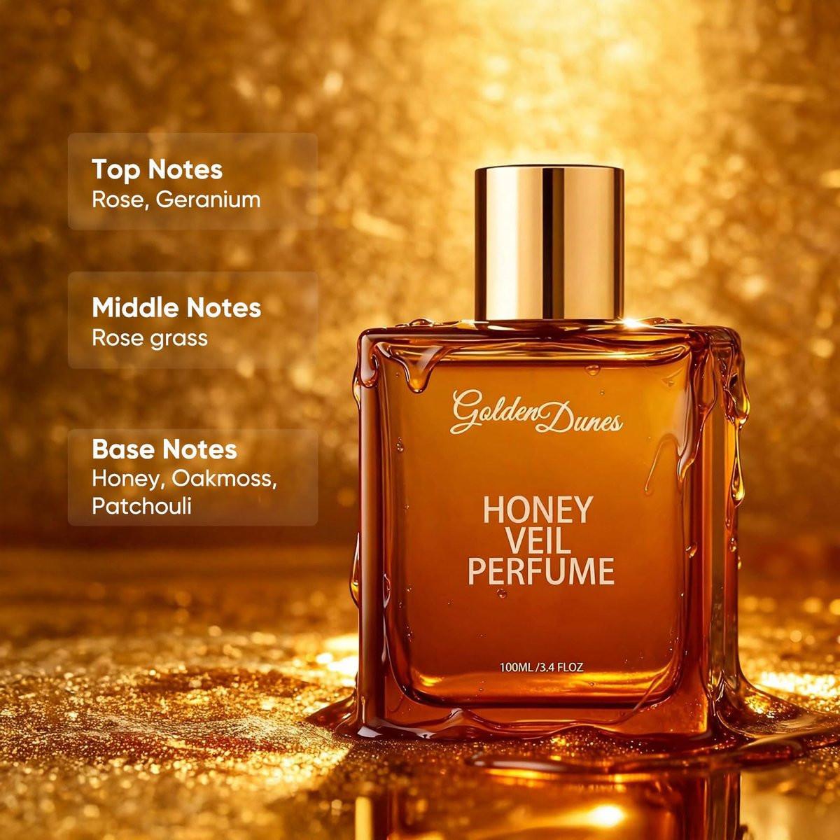 HABOHUSE Golden Dunes Honey Veil Eau de Parfum – Honig, Oud, Patchouli, Vanille & Bergamotte mit floral-amber-würzigen Noten, saubere vegane ätherische Öle, langanhaltender Unisex-Duft, 100 ml