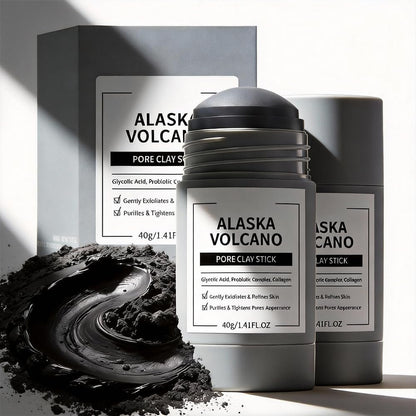 Clay Mask Stick, Alaska Volcano Pore Clay Stick, Glättende Haut, nicht austrocknend, ölkontrollierend für alle Hauttypen (2er-Pack Grauer Ton Maskenstick für Poren)