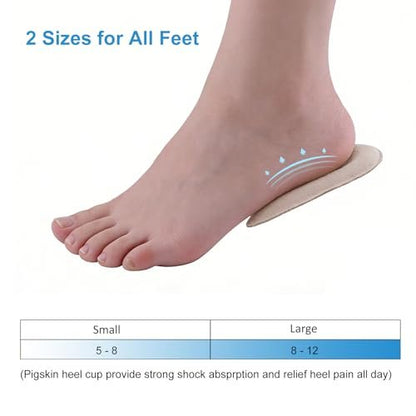 LanJe Schweinsleder Fersenstütze für Plantarfasziitis Damen, Fersenpolster für Achillessehnenentzündung & Fersensporn Linderung, Stoßdämpfende Ferseneinlagen für High Heels Sandalen Flache Schuhe, 2 Paar Klein Größe 5-8