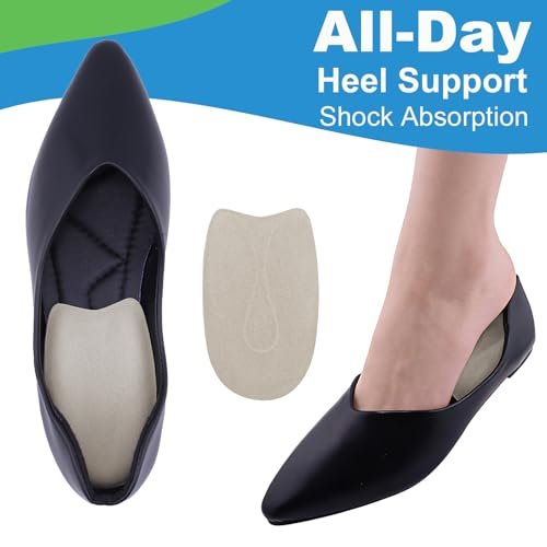 LanJe Schweinsleder Fersenstütze für Plantarfasziitis Damen, Fersenpolster für Achillessehnenentzündung & Fersensporn Linderung, Stoßdämpfende Ferseneinlagen für High Heels Sandalen Flache Schuhe, 2 Paar Klein Größe 5-8