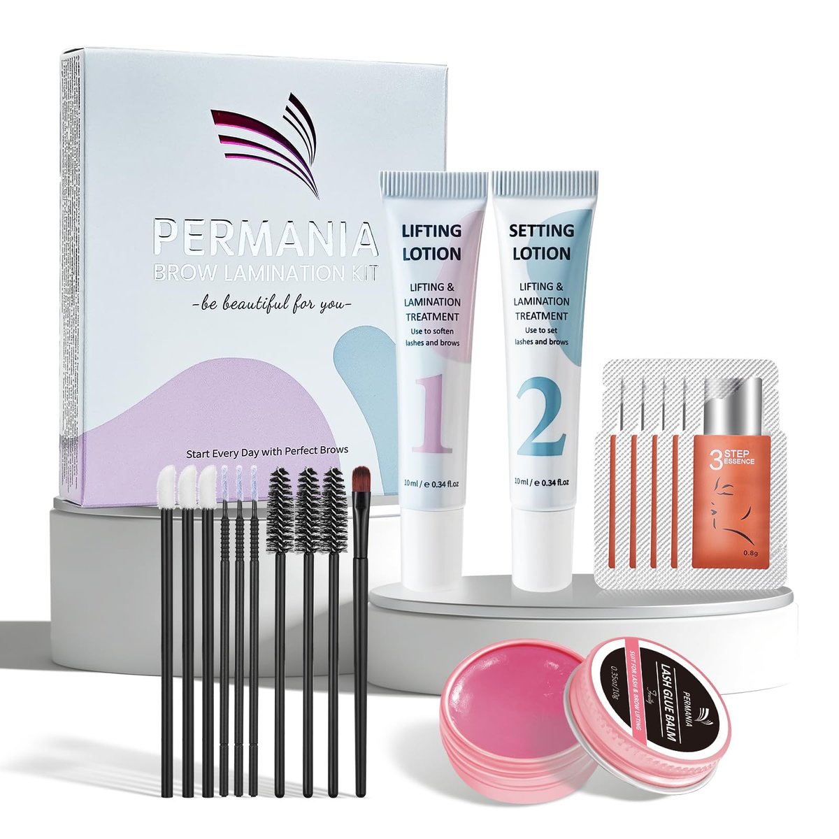 PERMANIA Brow Lamination Kit – Tube Design für vollere & dickere Augenbrauen – Salon-Ergebnis hält 4 Wochen (mit Glue Balm)