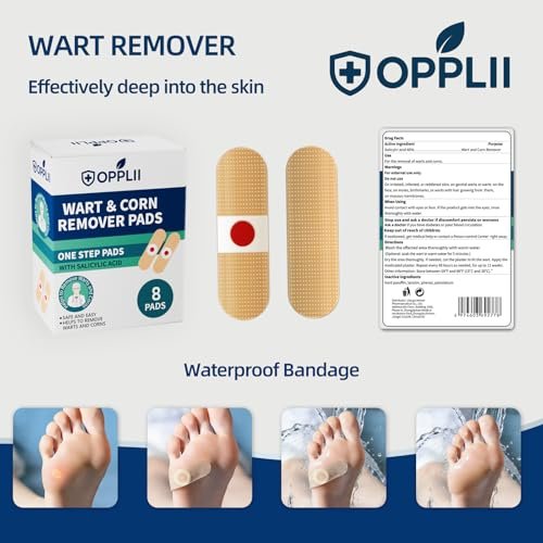 opplii Warzen- & Hühneraugen-Pflaster mit 40 % Salicylsäure – Extra starke Warzenpflaster für verdickte Haut an Füßen und Händen, wasserdichte Warzenpflege-Pflaster