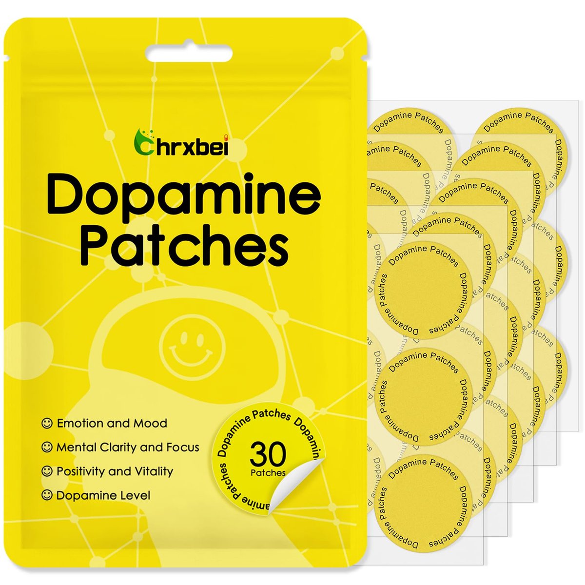 Chrxbei Dopamin-Pflaster Extra Stark – Dopamin & Serotonin Gleichgewicht – Vegane Stimmungs- und Entspannungspflaster für Männer und Frauen – 30 Stück