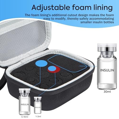 10 Slots Insulin Vial Protector Case - Insulin Vial Organizer Bag für Diabetiker, passend für Standard 1ml, 3ml, 5ml, 10ml und 30ml Vials