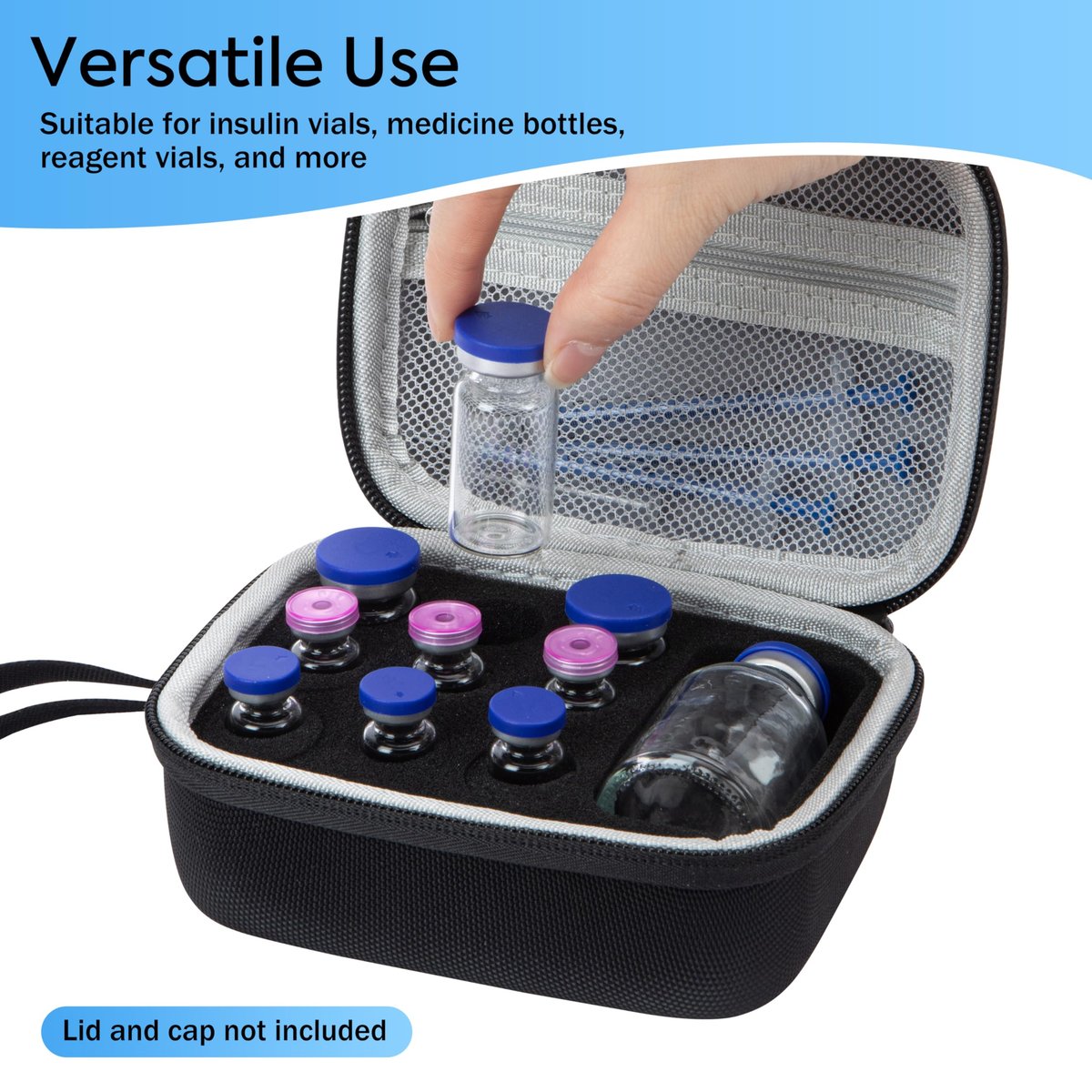 10 Slots Insulin Vial Protector Case - Insulin Vial Organizer Bag für Diabetiker, passend für Standard 1ml, 3ml, 5ml, 10ml und 30ml Vials