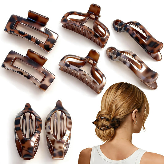 8 Stück Haarspangen für Frauen - Haarklammern für dünnes, dickes und lockiges Haar - Große und kleine matte Schildpatt-Clips - Starker Halt, rutschfest - Haaraccessoires für Mädchen - Ideales Geschenk für Frauen