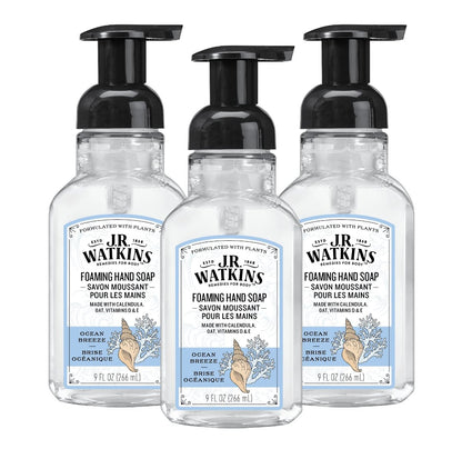 J.R. Watkins Schaumhandseife mit Pumpspender, feuchtigkeitsspendender Schaumhandreiniger, alkoholfrei, tierversuchsfrei, Ocean Breeze, 9 fl oz, 3er-Pack