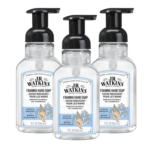 J.R. Watkins Schaumhandseife mit Pumpspender, feuchtigkeitsspendender Schaumhandreiniger, alkoholfrei, tierversuchsfrei, Ocean Breeze, 9 fl oz, 3er-Pack