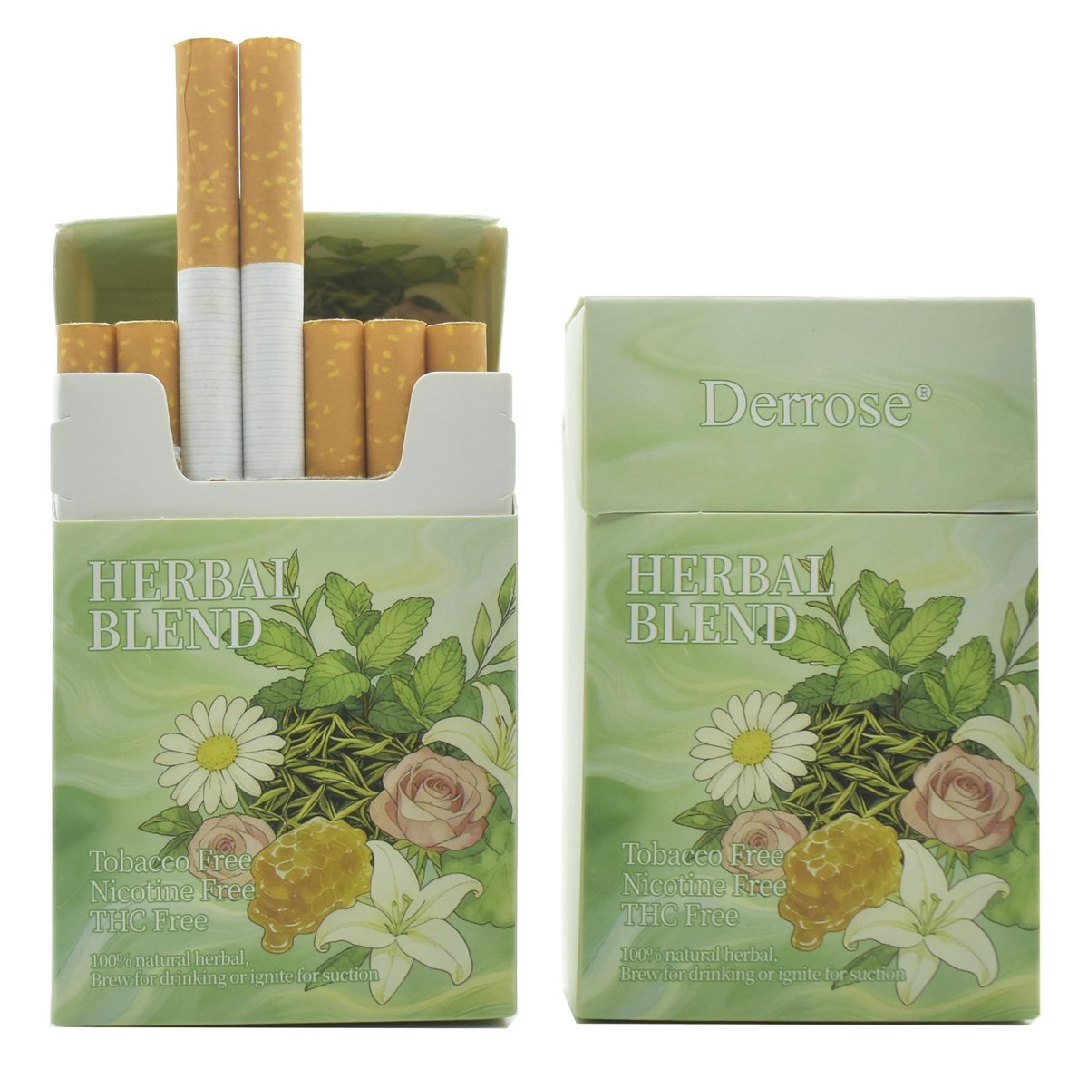 Derrose® Kräutermischung Kräutersticks, nikotin- und tabakfrei, helfen beim Aufhören, bessere Wirkung in Kombination mit Nikotinpflastern, Raucherentwöhnungsprodukte, 2 Packungen – 40 Sticks