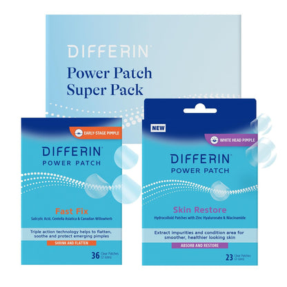 Differin Complete Acne Kit – Pflaster gegen Pickel mit Salicylsäure und Centella Asiatica (36 Stück) + Hydrokolloid-Pflaster mit Niacinamid (23 Stück) – Dermatologisch getestet