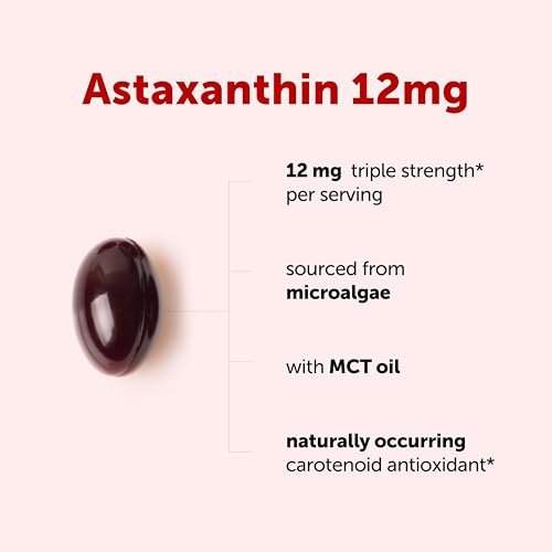 Micro Ingredients Astaxanthin 12mg mit MCT-Öl, 45 Softgels – Hochwertiges Astaxanthin Antioxidans Präparat* | Aus frischer Mikroalgenquelle | Dreifache Stärke, Nicht-GVO, Glutenfrei, Ohne Soja