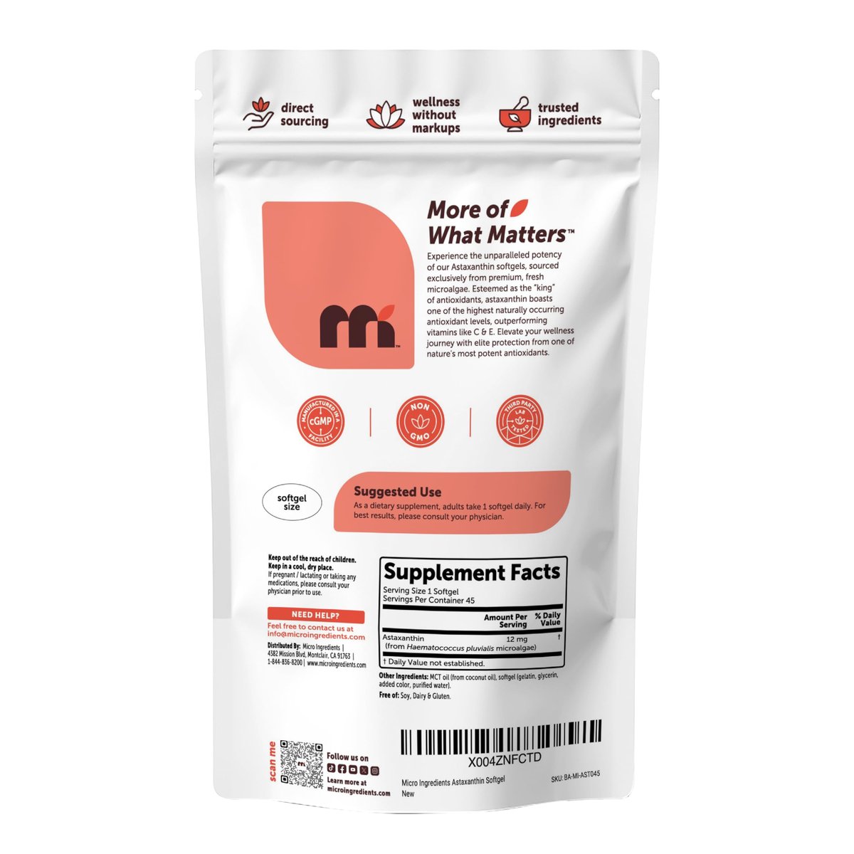 Micro Ingredients Astaxanthin 12mg mit MCT-Öl, 45 Softgels – Hochwertiges Astaxanthin Antioxidans Präparat* | Aus frischer Mikroalgenquelle | Dreifache Stärke, Nicht-GVO, Glutenfrei, Ohne Soja
