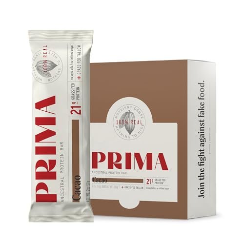 Prima Ancestral Protein Bar | 21g Grassfed Molkenprotein + Kollagen | Rindertalg, Rohhonig | Saatölfrei | Kakao – 7er Pack