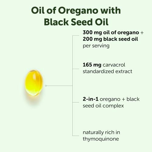Micro Ingredients Oreganoöl mit Schwarzkümmelöl, 75 Softgels | 2-in-1 Komplex aus Oreganoöl & Schwarzkümmelöl | 4-fache Stärke Carvacrol & Thymochinon Formel, pflanzlich | Non-GMO, glutenfrei