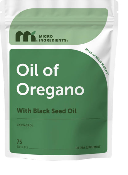 Micro Ingredients Oreganoöl mit Schwarzkümmelöl, 75 Softgels | 2-in-1 Komplex aus Oreganoöl & Schwarzkümmelöl | 4-fache Stärke Carvacrol & Thymochinon Formel, pflanzlich | Non-GMO, glutenfrei