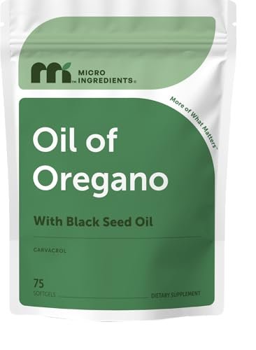 Micro Ingredients Oreganoöl mit Schwarzkümmelöl, 75 Softgels | 2-in-1 Komplex aus Oreganoöl & Schwarzkümmelöl | 4-fache Stärke Carvacrol & Thymochinon Formel, pflanzlich | Non-GMO, glutenfrei
