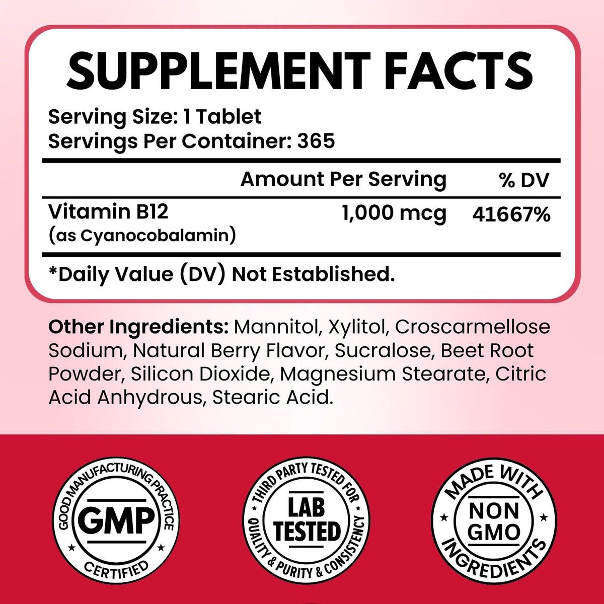 VITBOOST Vitamin B12 1000 mcg Lutschtabletten – 365 Stück, natürlicher Beerengeschmack – B-12 Vitamin für Energie & Nervensystemunterstützung – Non-GMO Tabletten – Hergestellt in USA