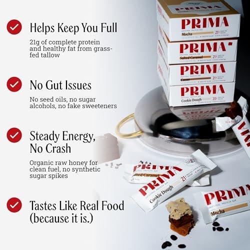 PRIMA Cookie Dough Protein Bar | 21g Weideprotein & Kollagen | Ohne Samenöle, ohne Konservierungsstoffe, mit Rohhonig gesüßt | 7er Pack