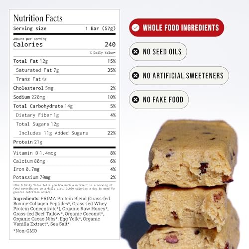 PRIMA Cookie Dough Protein Bar | 21g Weideprotein & Kollagen | Ohne Samenöle, ohne Konservierungsstoffe, mit Rohhonig gesüßt | 7er Pack
