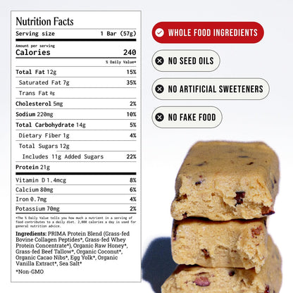 PRIMA Cookie Dough Protein Bar | 21g Weideprotein & Kollagen | Ohne Samenöle, ohne Konservierungsstoffe, mit Rohhonig gesüßt | 7er Pack