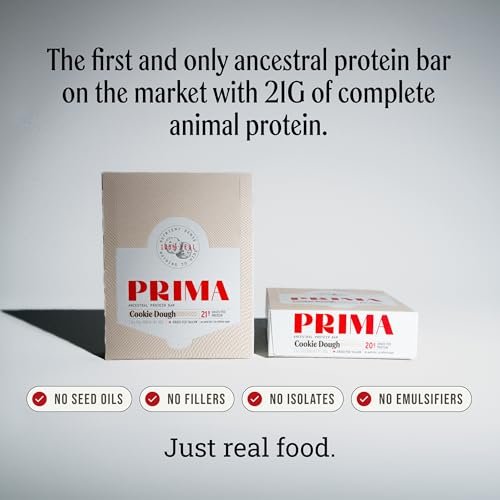 PRIMA Cookie Dough Protein Bar | 21g Weideprotein & Kollagen | Ohne Samenöle, ohne Konservierungsstoffe, mit Rohhonig gesüßt | 7er Pack
