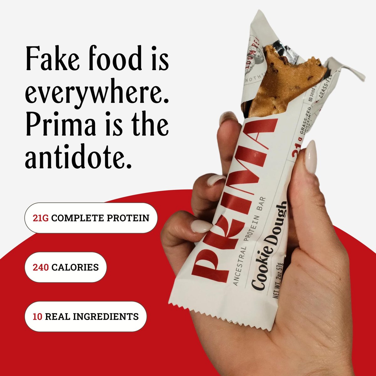 PRIMA Cookie Dough Protein Bar | 21g Weideprotein & Kollagen | Ohne Samenöle, ohne Konservierungsstoffe, mit Rohhonig gesüßt | 7er Pack