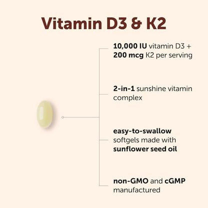 Micro Ingredients Vitamin D3 10.000 IE + K2 MK-7 200 mcg pro Portion, 90 Softgels | Hochdosiertes 2-in-1 D3 K2 Präparat | Leicht zu schluckende Softgels mit Kokosöl | Ohne Gentechnik, Glutenfrei