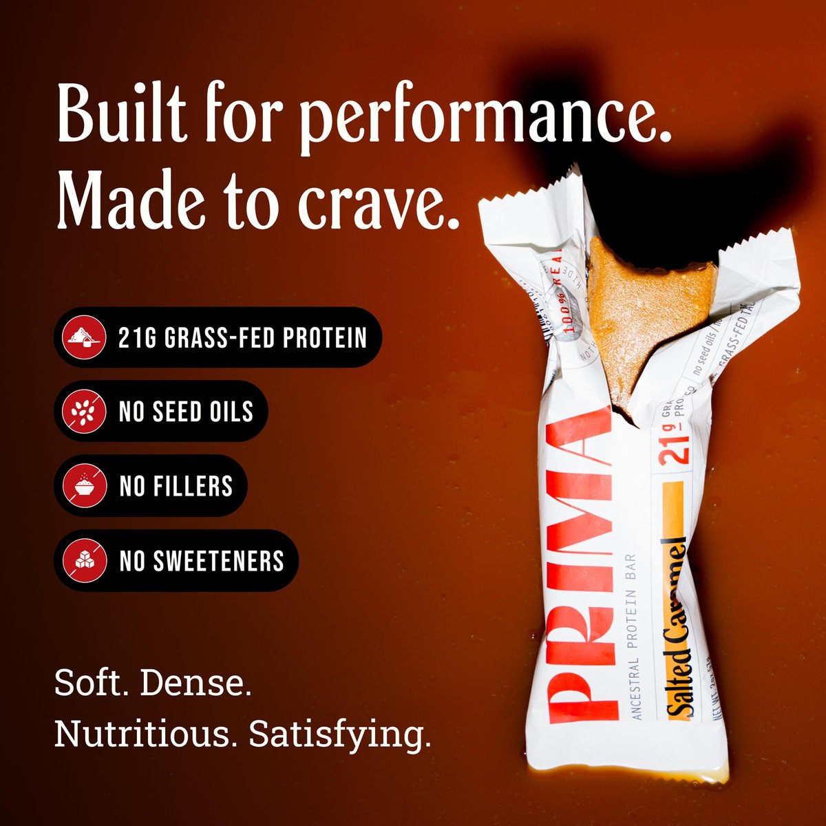 Prima Ancestral Protein Bar | Salz-Karamell | 21g Protein, grasgefüttert | Rindertalg, Rohhonig, Eigelb | Saatölfrei, ohne künstliche Süßstoffe | 7er-Pack