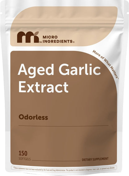 Micro Ingredients Geruchsloser Knoblauch, 150 Weichkapseln | 2 Jahre gereifter Knoblauchextrakt | Angebaute Allium sativum Zwiebel | Natürliches pflanzliches Nahrungsergänzungsmittel | Non-GMO, Glutenfrei