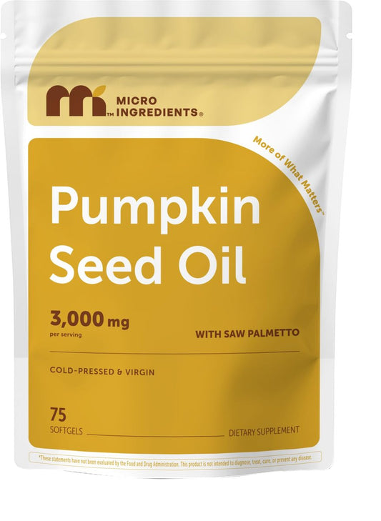 Micro Ingredients Kürbiskernöl mit Sägepalme, 75 Softgels | Kaltgepresst, reines natives Öl, essentielle Fettsäuren & Phytosterine | Natürliches Kräuterergänzungsmittel | Non-GMO