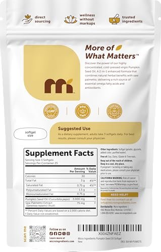 Micro Ingredients Kürbiskernöl mit Sägepalme, 75 Softgels | Kaltgepresst, reines natives Öl, essentielle Fettsäuren & Phytosterine | Natürliches Kräuterergänzungsmittel | Non-GMO