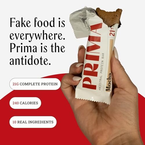 Prima Ancestral Protein Bar - Weideprotein-Riegel mit 21g Protein, Rindertalg, ohne Samenöle - Mokka, 7er Pack