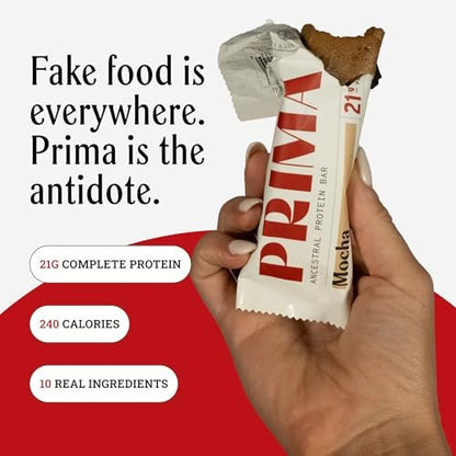 Prima Ancestral Protein Bar - Weideprotein-Riegel mit 21g Protein, Rindertalg, ohne Samenöle - Mokka, 7er Pack