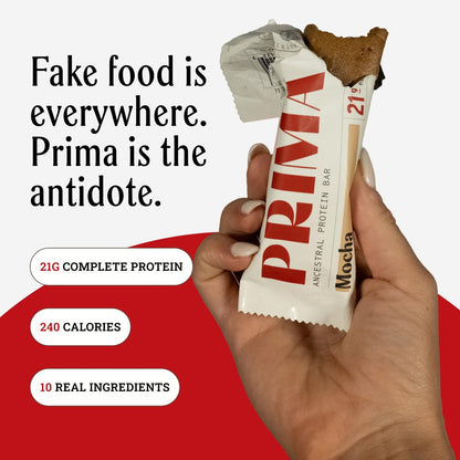 Prima Ancestral Protein Bar - Weideprotein-Riegel mit 21g Protein, Rindertalg, ohne Samenöle - Mokka, 7er Pack