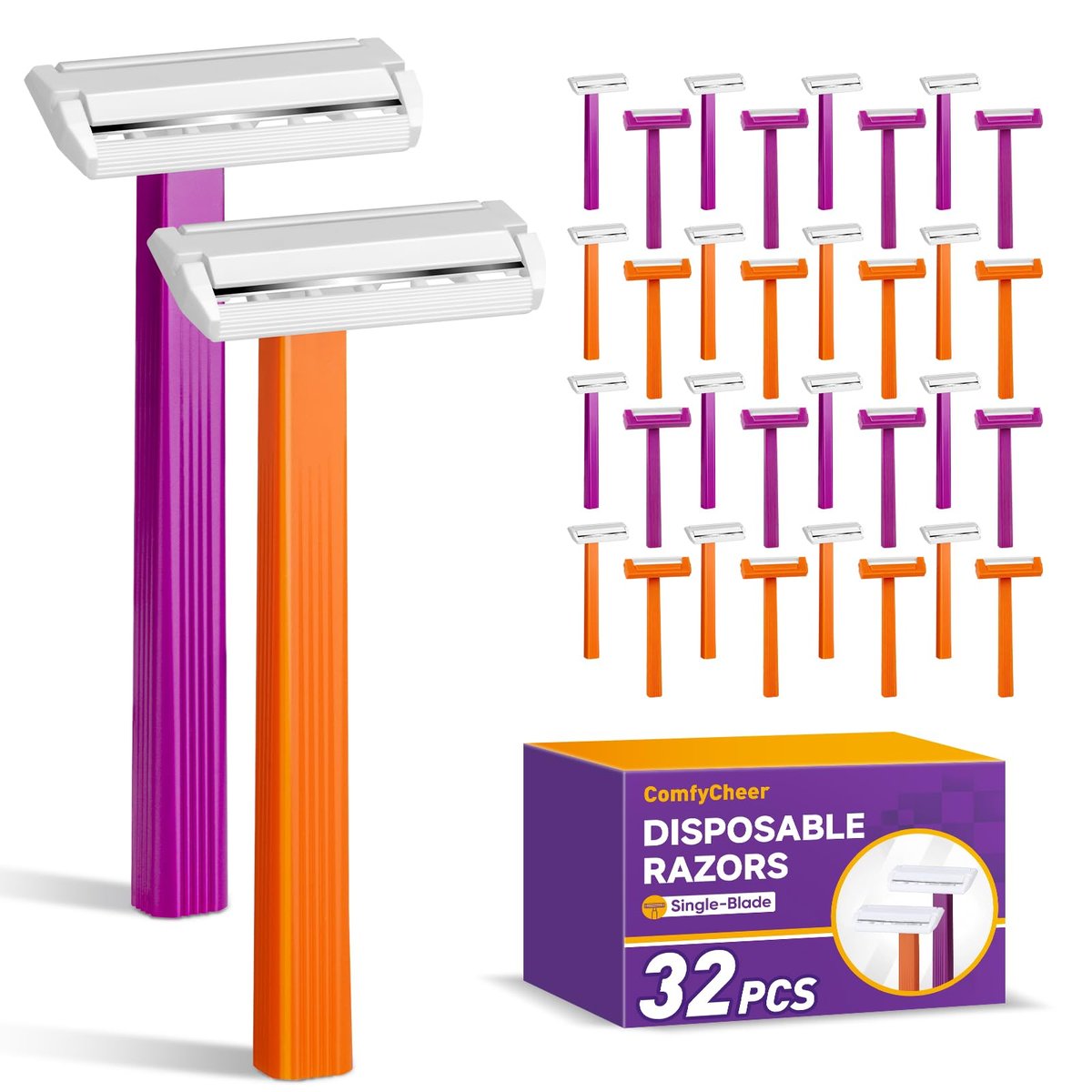 Comfycheer 32er-Pack Einwegrasierer für Männer, Einzelklinge, Bulk-Edelstahl-Rasierer mit Schutzkopf für empfindliche Haut
