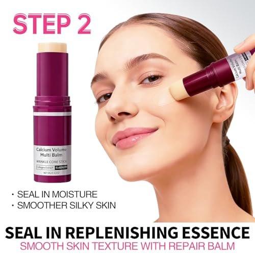 HUiPENGFEI Augenpflege-Set – Calcium Multi-Balm Stick + 30 Paar feuchtigkeitsspendende Augenpads, nährende Calcium-Volumen-Creme, kollagenfeuchtigkeitsspendend, sanft zur Haut, tägliche Augenpflege