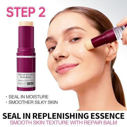HUiPENGFEI Augenpflege-Set – Calcium Multi-Balm Stick + 30 Paar feuchtigkeitsspendende Augenpads, nährende Calcium-Volumen-Creme, kollagenfeuchtigkeitsspendend, sanft zur Haut, tägliche Augenpflege