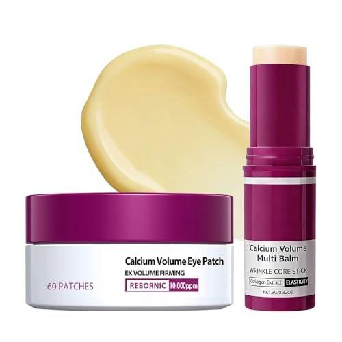 HUiPENGFEI Augenpflege-Set – Calcium Multi-Balm Stick + 30 Paar feuchtigkeitsspendende Augenpads, nährende Calcium-Volumen-Creme, kollagenfeuchtigkeitsspendend, sanft zur Haut, tägliche Augenpflege