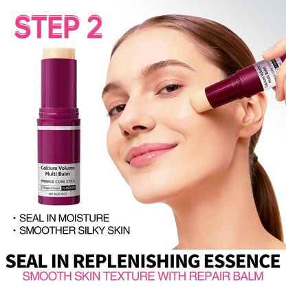 HUiPENGFEI Augenpflege-Set – Calcium Multi-Balm Stick + 30 Paar feuchtigkeitsspendende Augenpads, nährende Calcium-Volumen-Creme, kollagenfeuchtigkeitsspendend, sanft zur Haut, tägliche Augenpflege