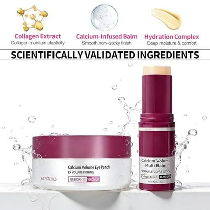 HUiPENGFEI Augenpflege-Set – Calcium Multi-Balm Stick + 30 Paar feuchtigkeitsspendende Augenpads, nährende Calcium-Volumen-Creme, kollagenfeuchtigkeitsspendend, sanft zur Haut, tägliche Augenpflege