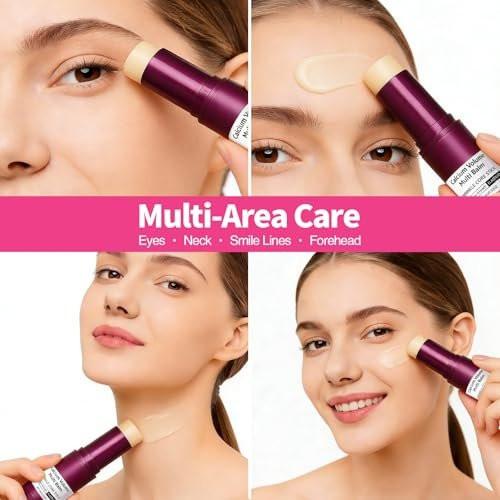 HUiPENGFEI Augenpflege-Set – Calcium Multi-Balm Stick + 30 Paar feuchtigkeitsspendende Augenpads, nährende Calcium-Volumen-Creme, kollagenfeuchtigkeitsspendend, sanft zur Haut, tägliche Augenpflege