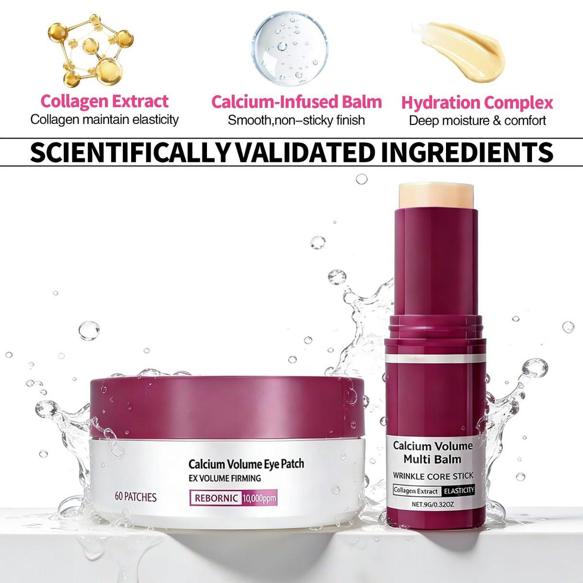 HUiPENGFEI Augenpflege-Set – Calcium Multi-Balm Stick + 30 Paar feuchtigkeitsspendende Augenpads, nährende Calcium-Volumen-Creme, kollagenfeuchtigkeitsspendend, sanft zur Haut, tägliche Augenpflege