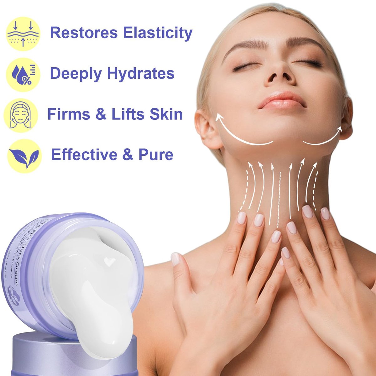 Daiasns Halsstraffende Creme – Anti-Aging Halscreme gegen schlaffe Haut, 1,7 Fl Oz Hals- und Dekolleté-Creme mit 4% Cupuaçu-Butter, Hyaluronsäure & Koffein, glättet Falten & feine Linien für Frauen & Männer