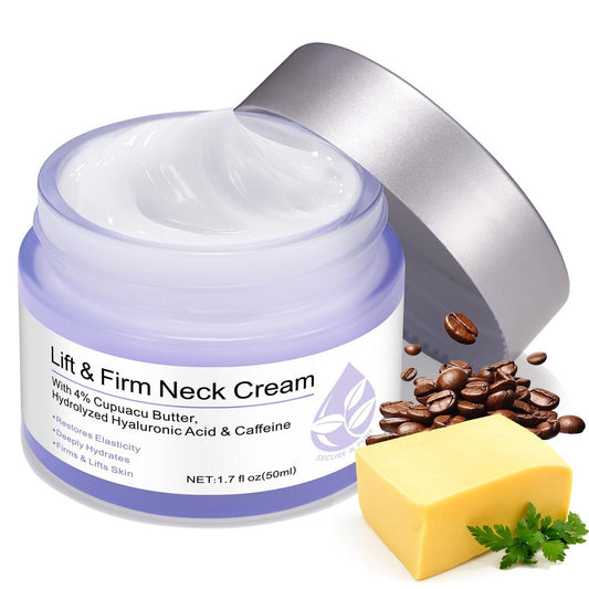 Daiasns Halsstraffende Creme – Anti-Aging Halscreme gegen schlaffe Haut, 1,7 Fl Oz Hals- und Dekolleté-Creme mit 4% Cupuaçu-Butter, Hyaluronsäure & Koffein, glättet Falten & feine Linien für Frauen & Männer