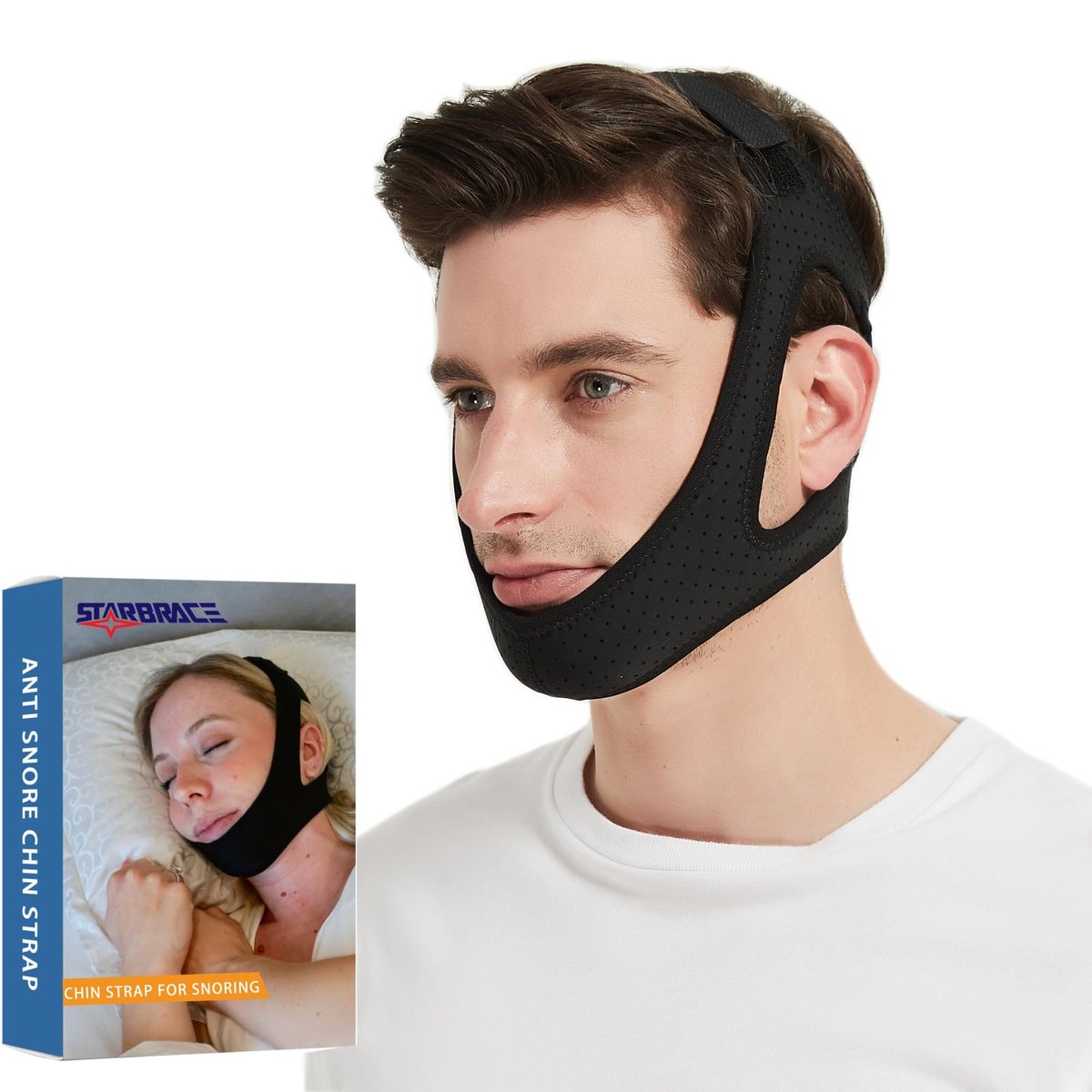 Kinnriemen gegen Schnarchen – Verstellbarer Kinnriemen für CPAP-Benutzer – Atmungsaktiv und bequem, Anti-Schnarch-Kinnriemen für Männer und Frauen (Schwarz)