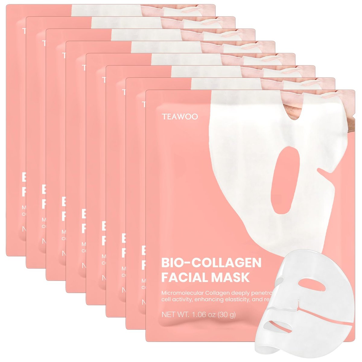 TEAWOO Bio-Collagen Gesichtsmaske 8 Stück – Feuchtigkeitsspendende & beruhigende Hydrogel-Maske für Glas-Haut & Elastizität – Koreanische Hautpflege