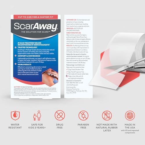 ScarAway Klare Silikon-Narbenband, medizinische Qualität, zuschneidbar, für Operations-, Verbrennungs-, hypertrophe und Keloide Narben, selbstklebend, wasserbeständig, 152,4 cm x 4 cm Rolle